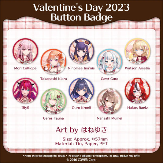 "hololive English Valentine's Day 2023" Button Badge - TinyTokyoToys